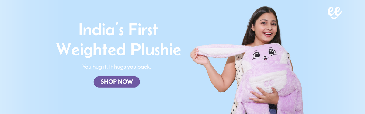 Woman holding Warmlee purple weighted plushie – India's first weighted plushie