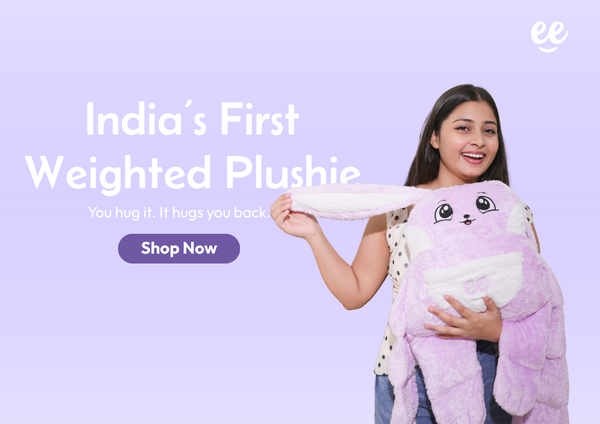 Woman holding Warmlee purple weighted plushie – India's first weighted plushie